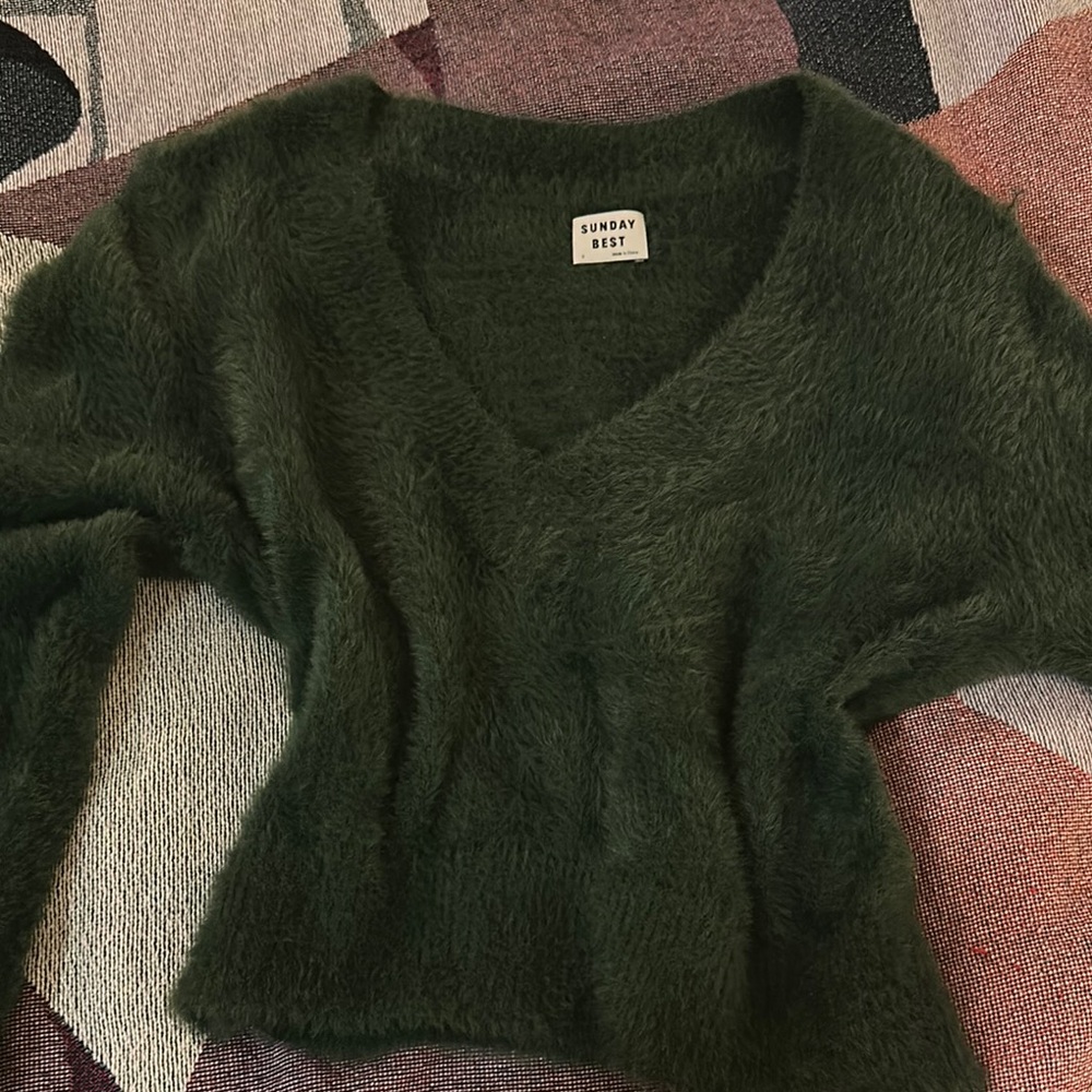 Sunday Best Green Fuzzy Sweater